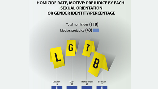 Homicide rate motive: prejudice by each sexual orientation or gender identity percentage